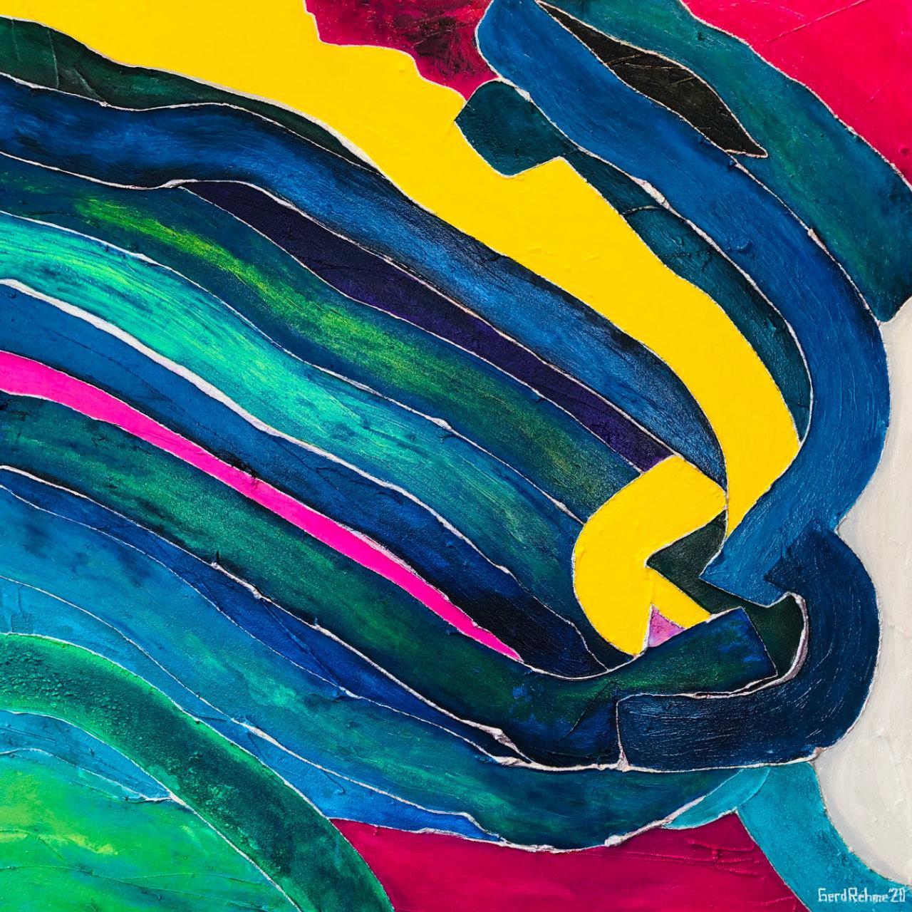 Farbflüsse, Acrylfarbe auf Leinwand, 100x100cm, 2020